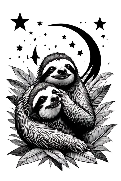 sloth jungle stars moon merging together tattoo design idea