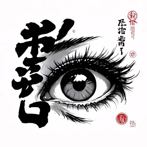 "復讐" A crying eye with Japanese Kanji Fukushuu tattoo design idea