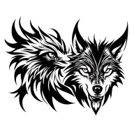 Raven and wolf face tattoo design idea