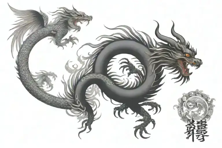 Chinese dragon and Phoenix rising tattoo design idea