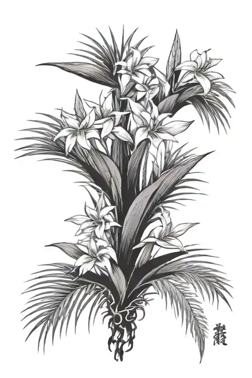 yucca plant and bird of paradise flower tattoo design idea