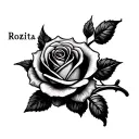 Vertical necklace name Rozita with rose flower on top and rozita name should be the stem tattoo design idea