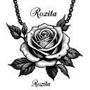 Vertical necklace name Rozita with rose flower on top and rozita name should be the stem tattoo design idea