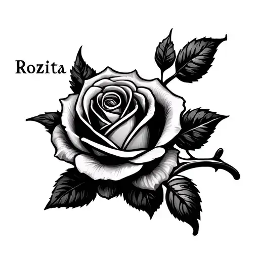 Vertical necklace name Rozita with rose flower on top and rozita name should be the stem tattoo design idea