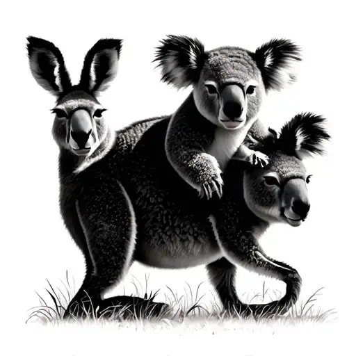koala riding a kangaroo on Whitsunday island landscape tattoo design idea