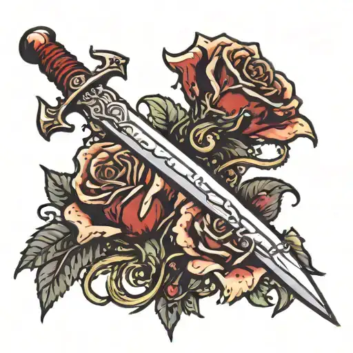 sword with blood drip taer on a rose tattoo design idea