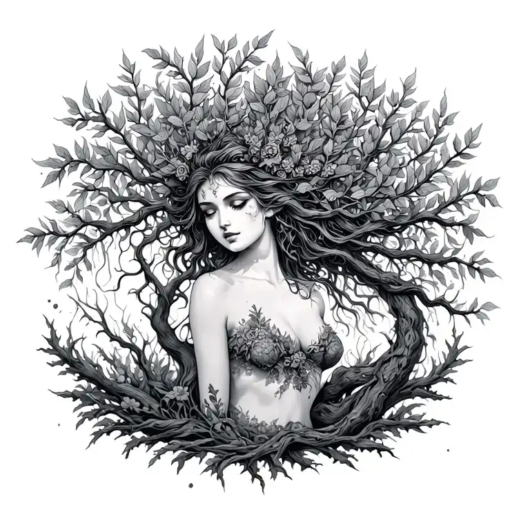 sexy but subtle modest dryad goddess tattoo oak or willow tree line tattoo modern feminine healing  tattoo design idea