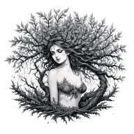 sexy but subtle modest dryad goddess tattoo oak or willow tree line tattoo modern feminine healing  tattoo design idea