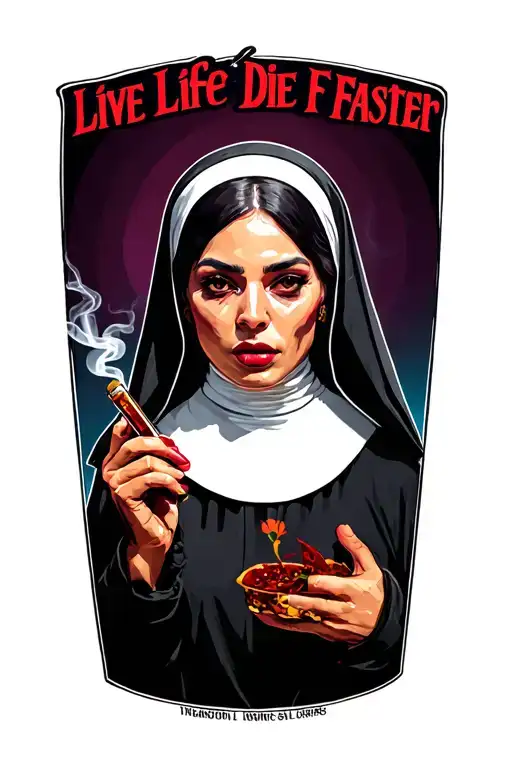 "Live Life Die Faster" gangster nun smoking tattoo design idea