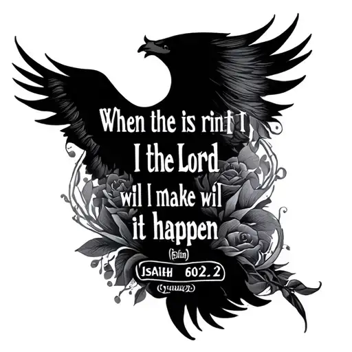 "When the time is right, I, the Lord will make it happen (Isaiah 60:22) l" sideways along my spine tattoo design idea