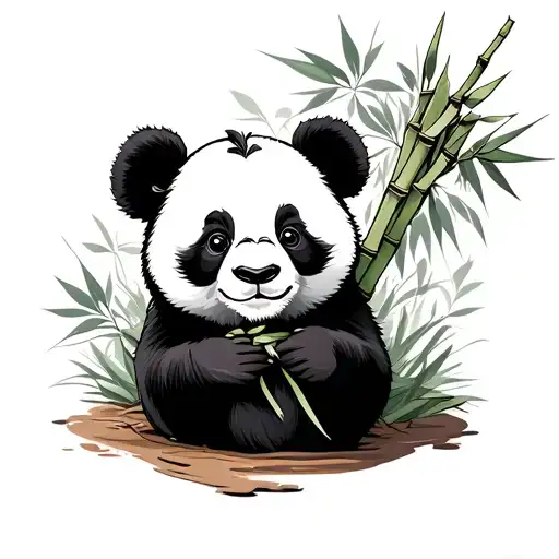 cute panda eating bamboo tattoo design idea