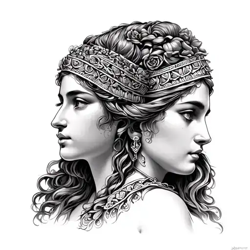 Greek mythology of Athena, Eris and Persephone  tattoo design idea