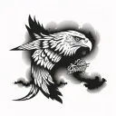 eagle soaring above clouds leaving a feather behind that has the words live with every breath tattoo design idea