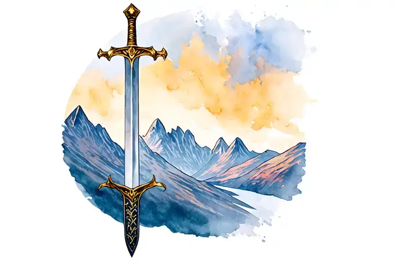 Scottish claymore sword with mountains tattoo design idea