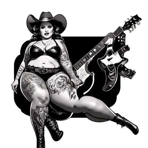 chubby cowgirl full body pin up girl with tattoos  tattoo design idea