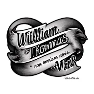 the names "William" and "Thomas" with the saying "non omnis moriar" forming a circle around the two names. tattoo design idea
