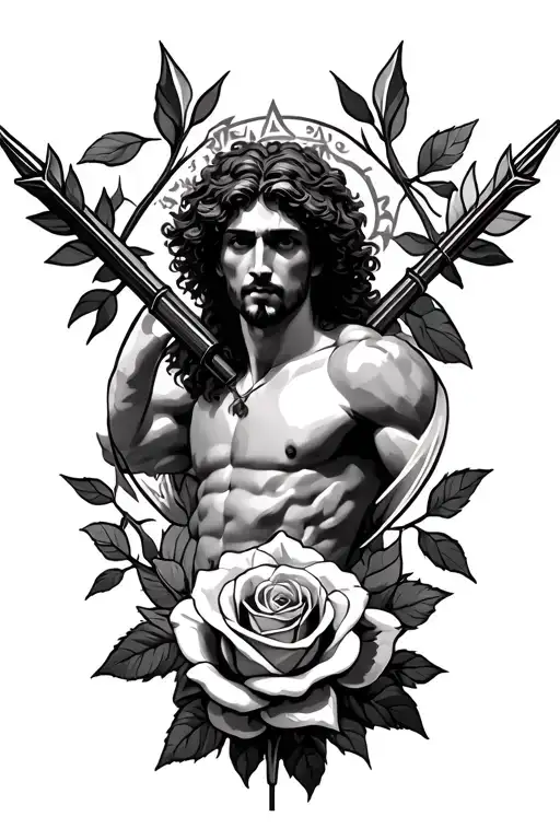 Saint Sebastian arrows with roses tattoo design idea