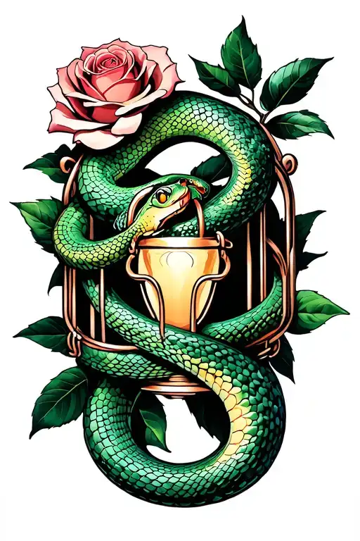 chastity cage rose bush viper wrapping tattoo design idea