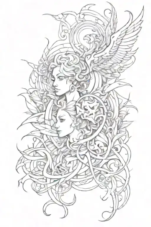ethereal abstract good vs evil tattoo design idea