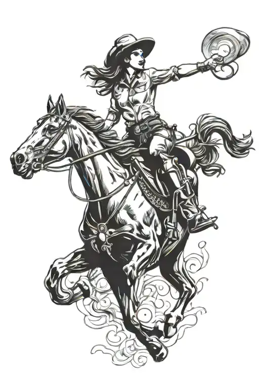 cowgirl on bucking horse jumping tattoo design idea