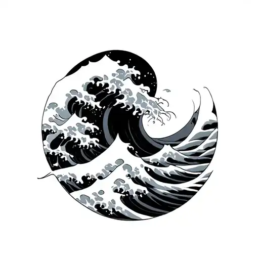 Japanese waves blackout sleeve tattoo design idea