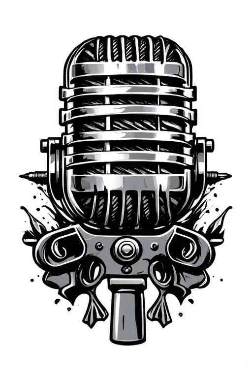 Rap microphone and streets guns bullet tattoo design idea