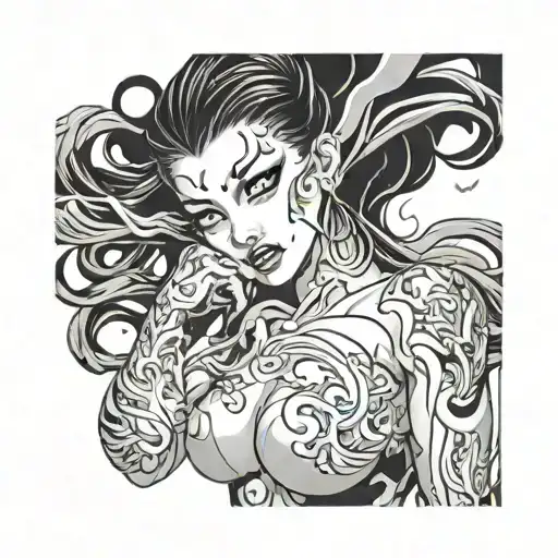 Ahegao girl side tattoo design idea