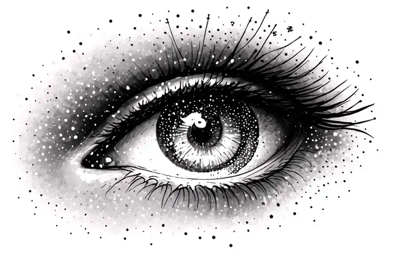 3 sparkles near eye with line too eyelid tattoo design idea