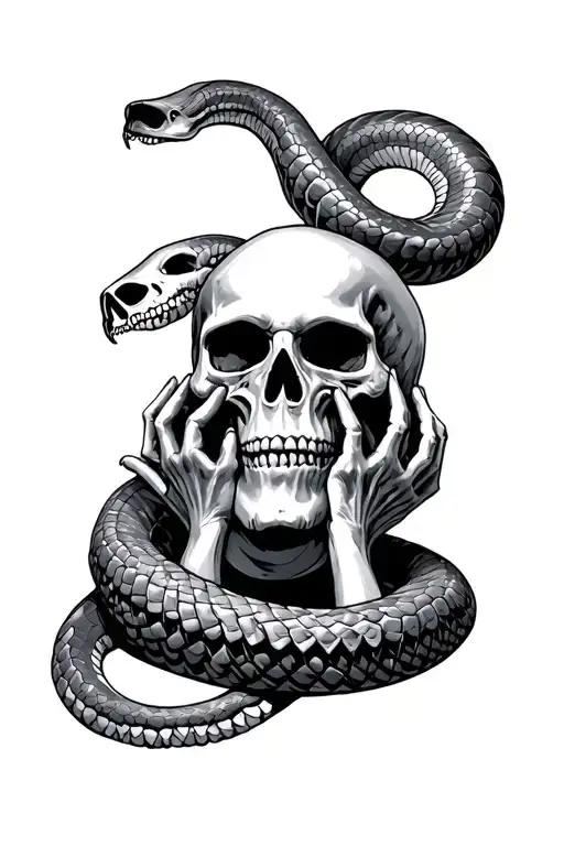 skulls serpant hear no see no speak no evil tattoo design idea