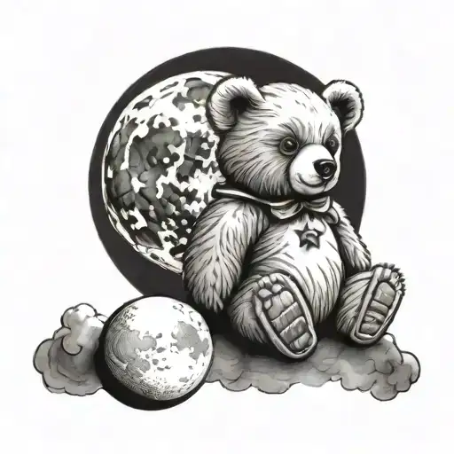 teddy bear waxing gibbous moon tattoo design idea