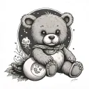 teddy bear waxing gibbous moon tattoo design idea