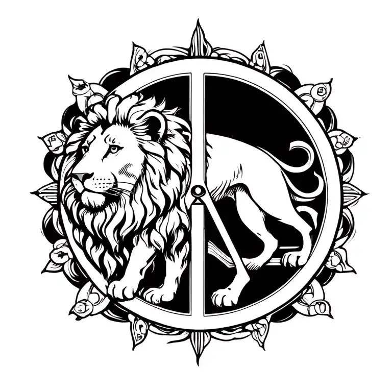 peace time libra sign lion money tattoo design idea