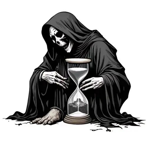 grim reaper with hourglass at feet holding south tattoo design idea