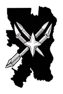 Texas State Outline, Rifle bullet, handgun bullet, shotgun shell, fish hook, arrow head tattoo design idea