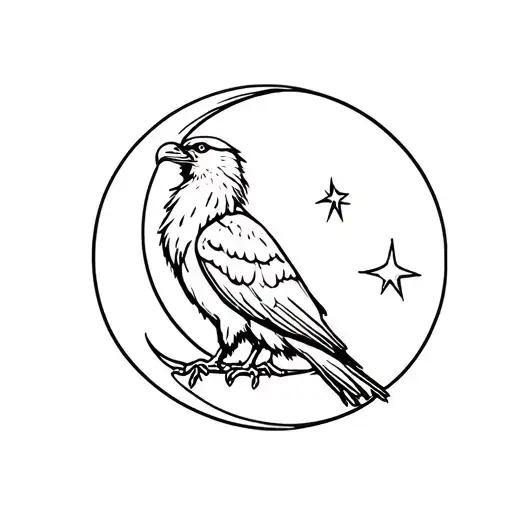 bearded vulture sitting on crescent moon holding a star in its beak tattoo design idea