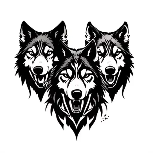 three wolves facing front showing her teeth tattoo design idea