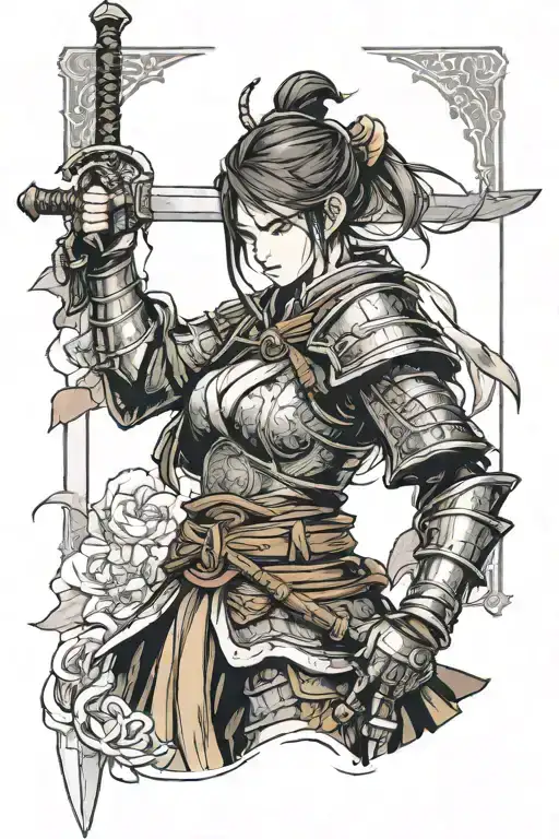 samurai girl in dark souls in portrait tattoo design idea