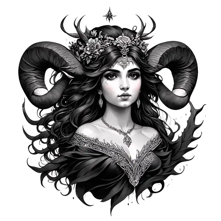 black Aries goddess tattoo design idea
