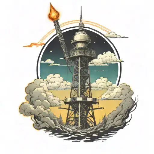 head nuclear radio tower with Lightnings tattoo design idea