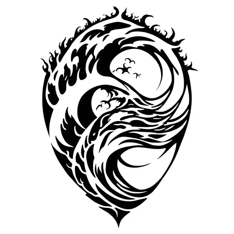 I want to keep my current tribal band and integrate the wave and tree design with it like one cohesive tattoo ins tattoo design idea