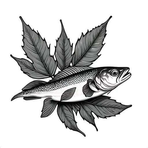 rowan leaf and fish tattoo design idea
