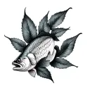 rowan leaf and fish tattoo design idea