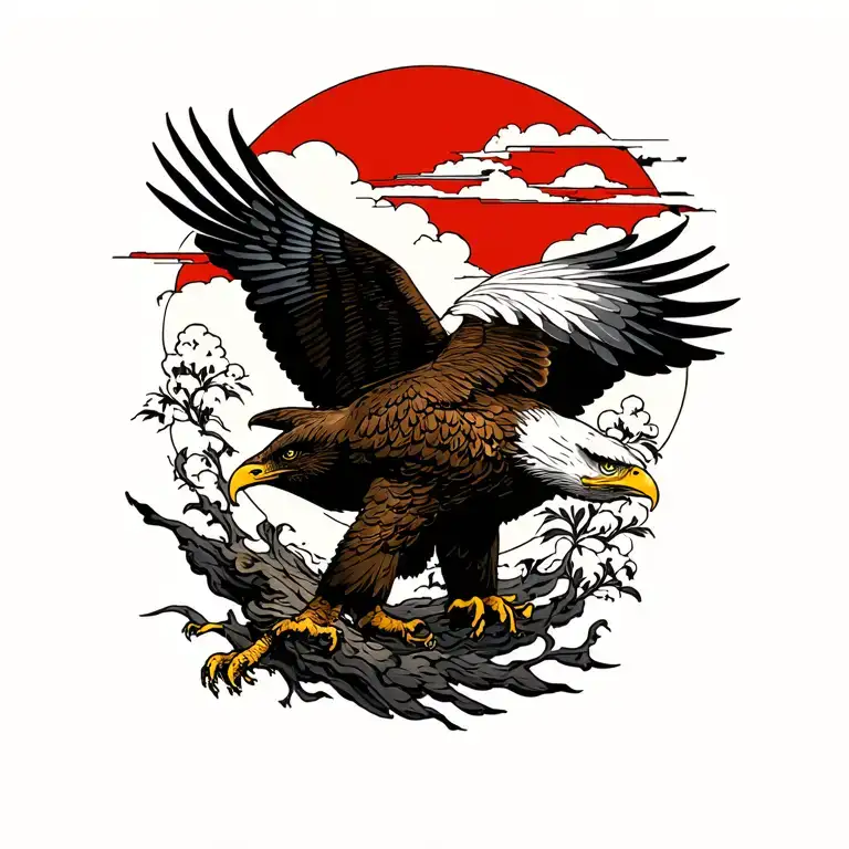Bald Eagle coming in for a landing with wings spread. tattoo design idea