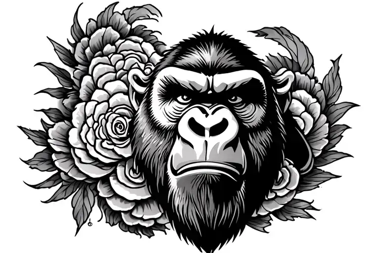 gaint above with knee quad tattoo, with unique design like mcgregor chest tattoo, which is a crazy unique gorilla head tattoo design idea