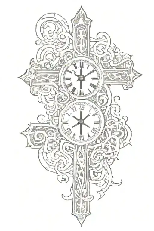cross of lorraine, family, Maori, clock tattoo design idea