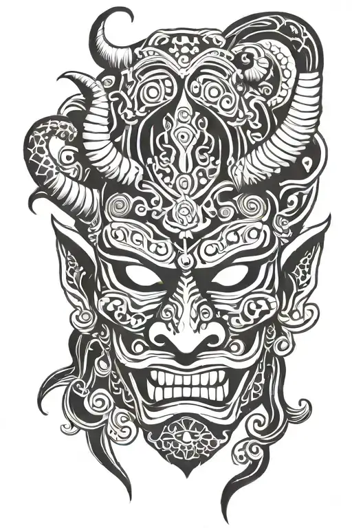 nepali tattoo x japanese demon mask tattoo design idea
