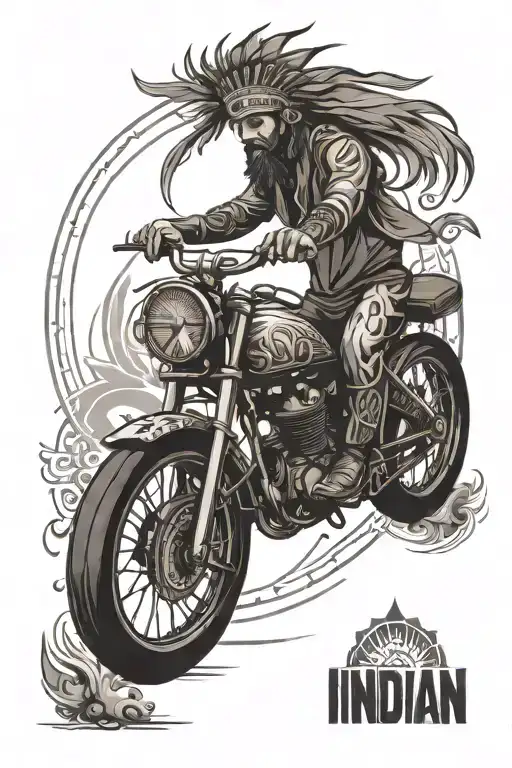 Indian warriors riding bicycle wheel mandala design incorporating tattoo design idea