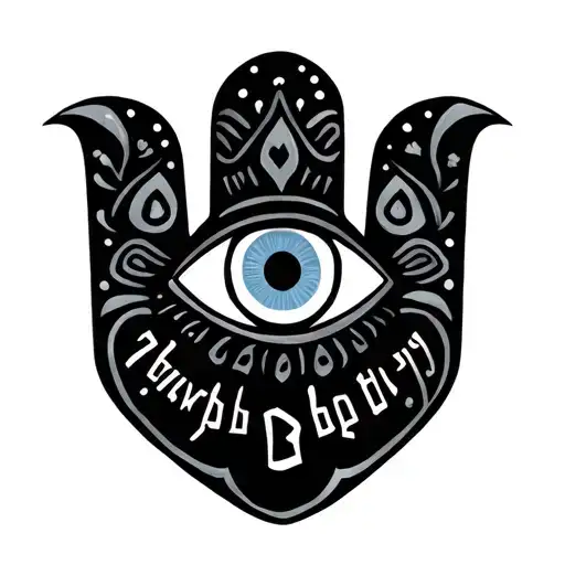 Hamsa hand with evil eye and my kids names written in Hebrew tattoo design idea