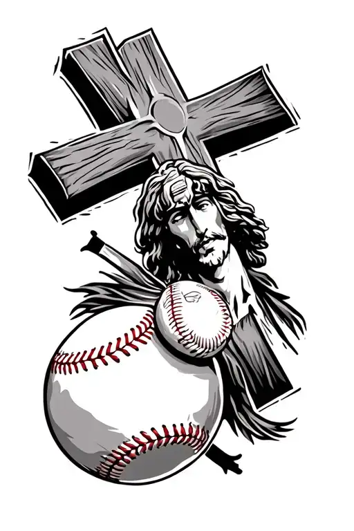Baseball and jesus cross tattoo design idea