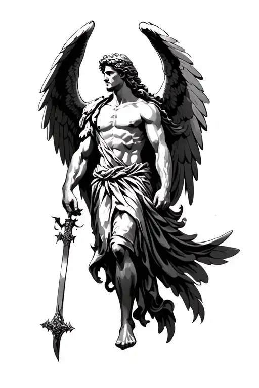 St. Michael archangel slaying satin tattoo design idea